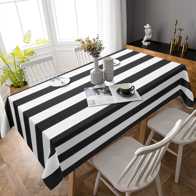 ASPMIZ Black and White Striped Tablecloth for Rectangle Tables, Geometric Stripe Waterproof Table Cloth for Kitchen Dining Room, Polyester Tablecloth Rectangle 60â€ x 84â€ - Image 2
